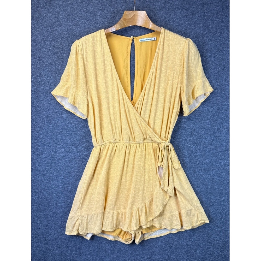 Abercrombie & Fitch Mustard Yellow Polka Dot Wrap Romper Size M Preppy Party EUC